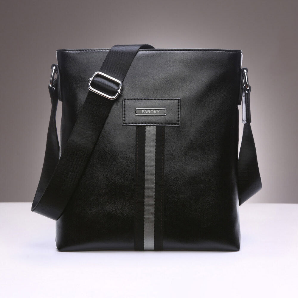 Herren Umhängetasche Schulter Tasche Messenger Bag im Leder Look Schwarz Herren Umhängetasche Schulter Tasche Messenger Bag im Leder Look Schwarz