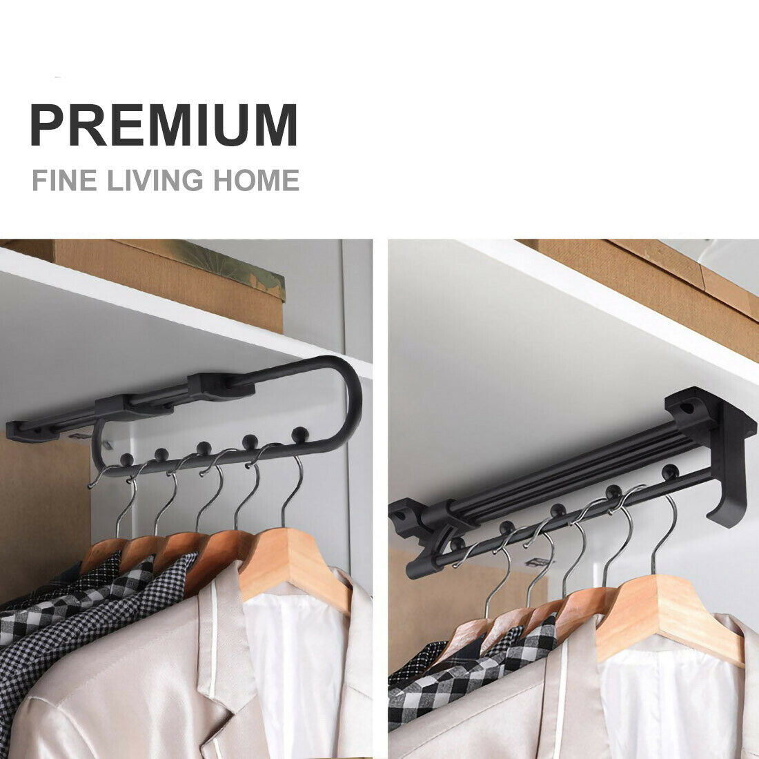 2er Set Ausziehbare Einbau Premium Kleider Stange aus Metall Hochwertig für Kleiderbügel