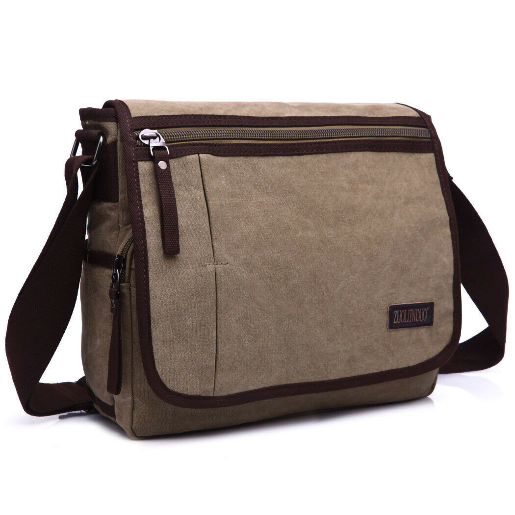 Herren Canvas Umhängetasche Tasche Messenger Bag mit Fach für iPad Tablet Braun