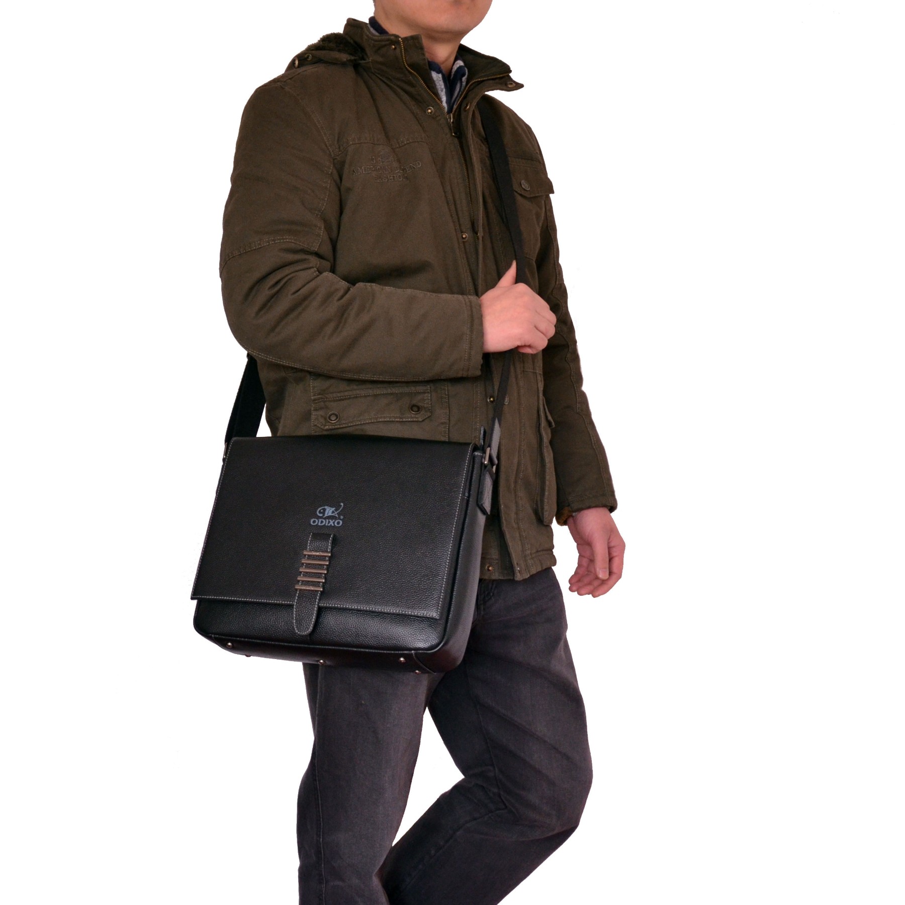 ODIXO Herren Umhängetasche Messenger Bag Schwarz Echtleder B2932-1