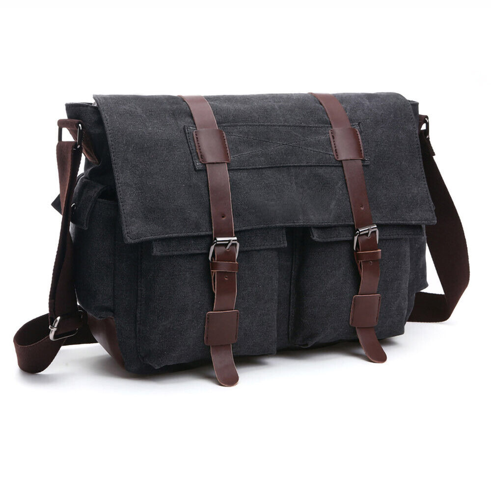 ODIXO Vintage Herren Umhängetasche Canvas Schulter Tasche Messenger Bag Tablet Fach Schwarz 58168-1