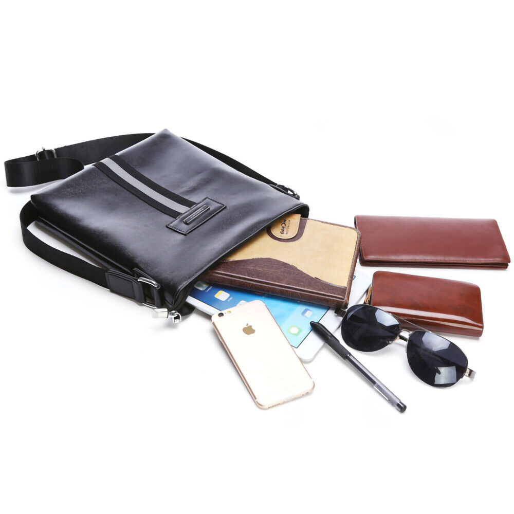 Herren Umhängetasche Schulter Tasche Messenger Bag im Leder Look Schwarz