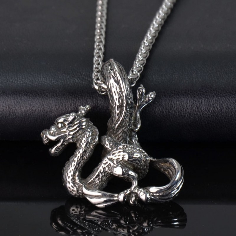 Edelstahl Halskette mit 3D Anhänger Chinesischer Drache Dragon