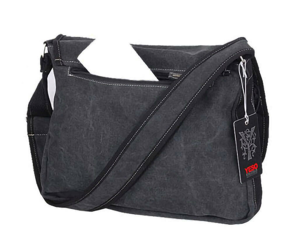 Herren Canvas Umhängetasche Tasche Messenger Bag Schultertasche Schwarz Black