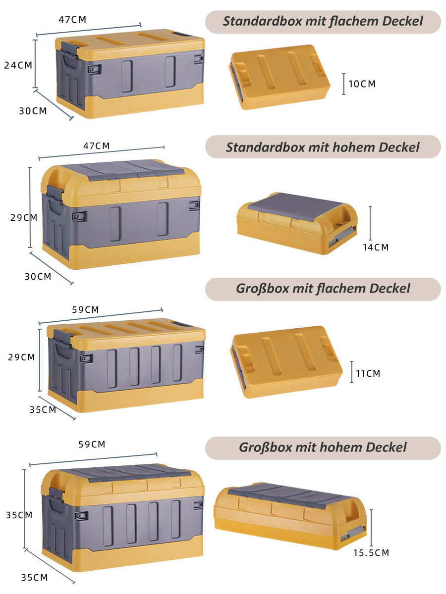 Premium faltbare Aufbewahrungsbox mit Deckel Faltbox Box Klapp Kiste KFZ Reise Gelb Groß mit flachem Deckel