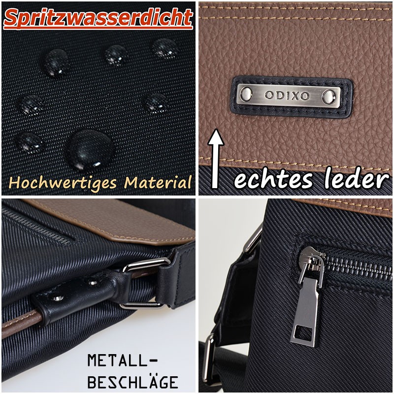 ODIXO Umhängetasche Messenger Bag Schwarz-Braun B2287-1 Deluxe Edition