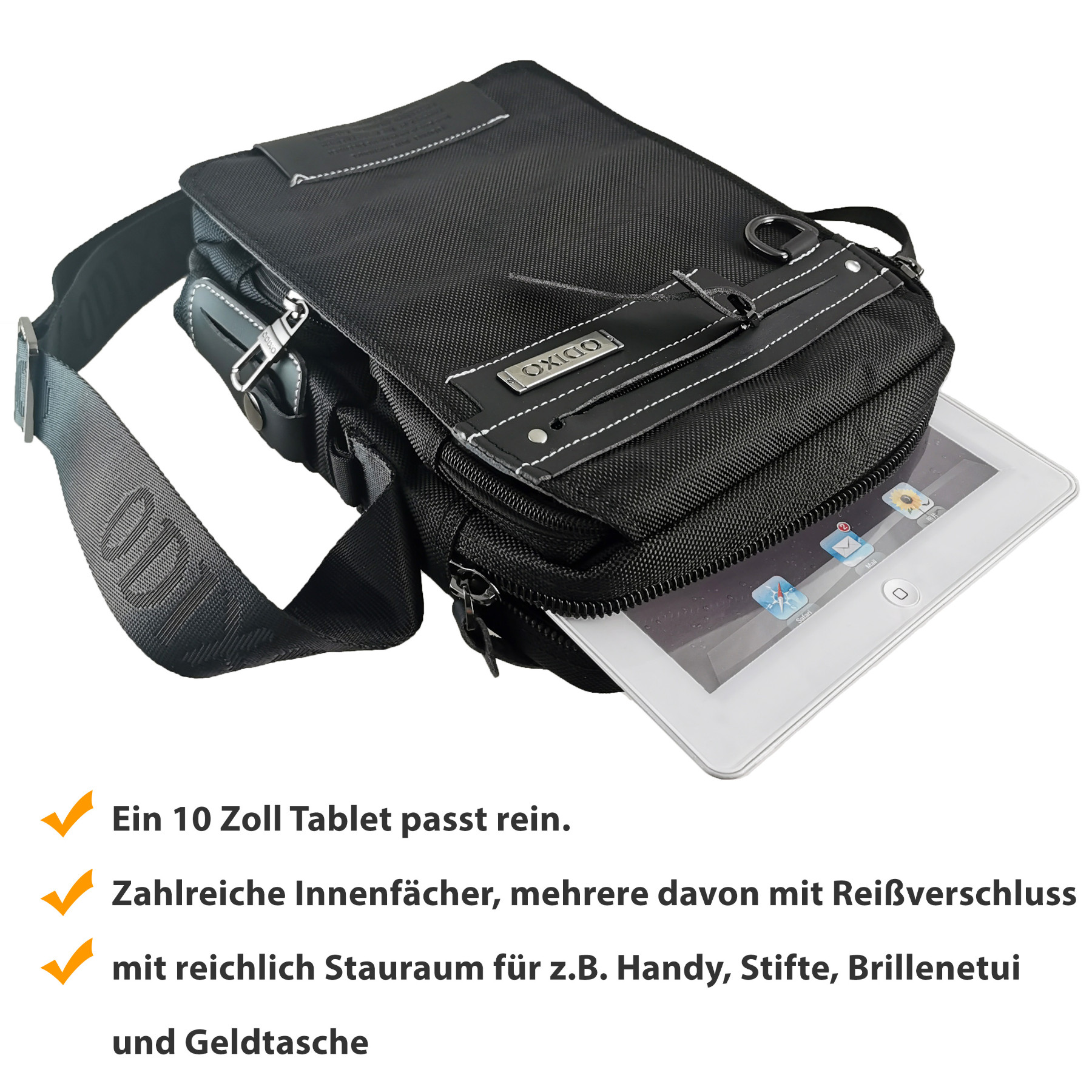 ODIXO Premium Umhängetasche Messenger Bag Schwarz B2565-1 Professional Edition