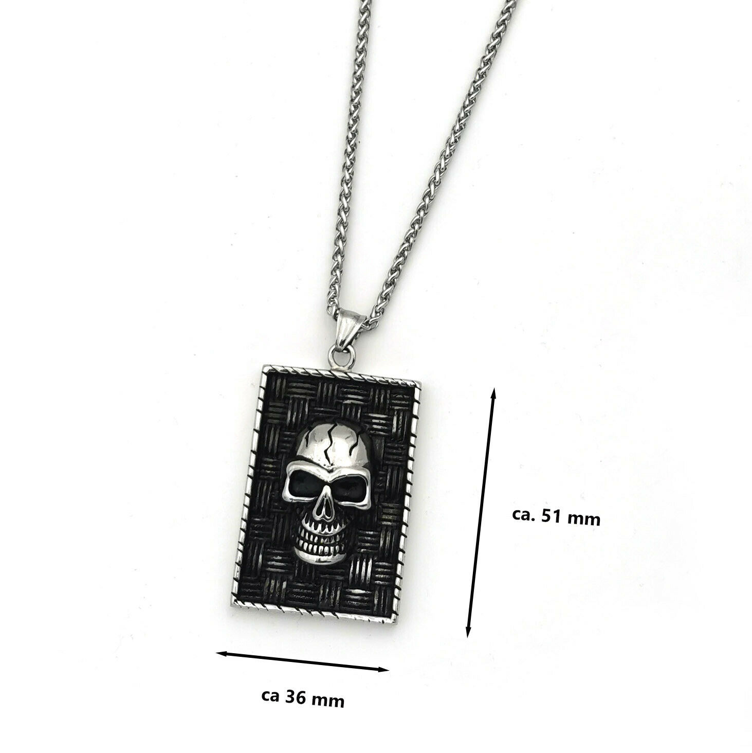 Premium Punk Design Edelstahl Kette Halskette mit 3D Anhänger Totenkopf Schild