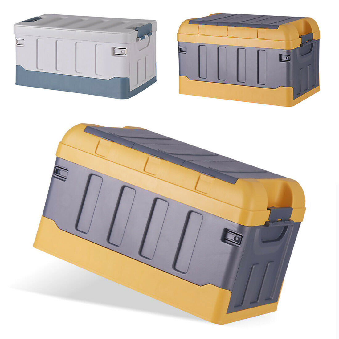 Premium faltbare Aufbewahrungsbox mit Deckel Faltbox Box Klapp Kiste KFZ Reise Gelb Standard mit flachem Deckel