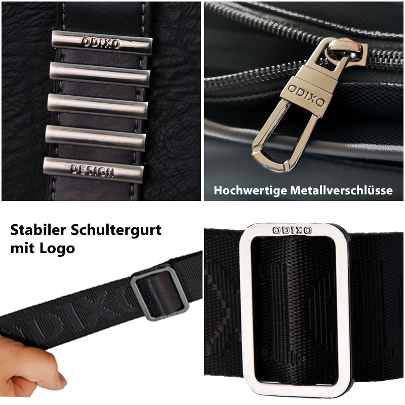 ODIXO Premium Herren Umhängetasche Schultertasche Messenger Bag Schwarz B2333-1