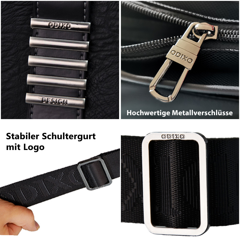 ODIXO Premium Herren Umhängetasche Schultertasche Messenger Bag Schwarz B2333-1 ODIXO Premium Herren Umhängetasche Schultertasche Messenger Bag Schwarz B2333-1