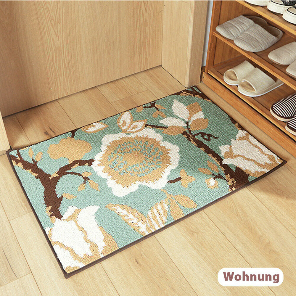 Premium Wohnmatte Fußmatte Teppich Anti Rutsch Bad Wohnzimmer Baumblätter Design 90 cm x 60 cm