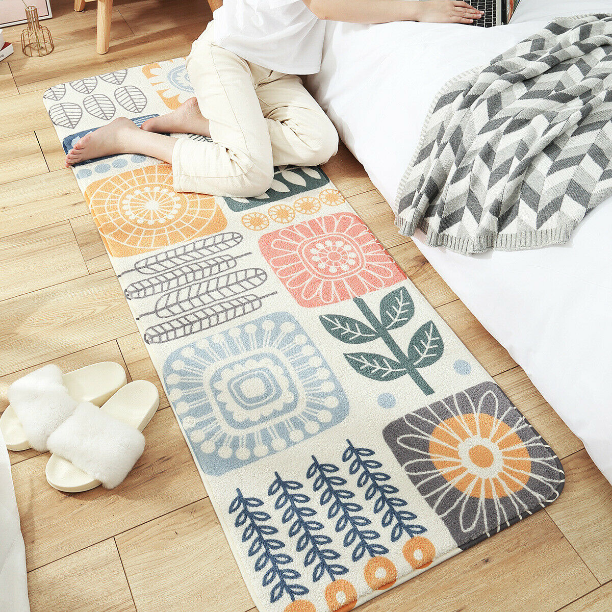 Premium Bett Schlafzimmer Wohn Matte Fußmatte Teppich Anti Rutsch Baumblätter 120 x 40 cm Premium Bett Schlafzimmer Wohn Matte Fußmatte Teppich Anti Rutsch Baumblätter 120 x 40 cm