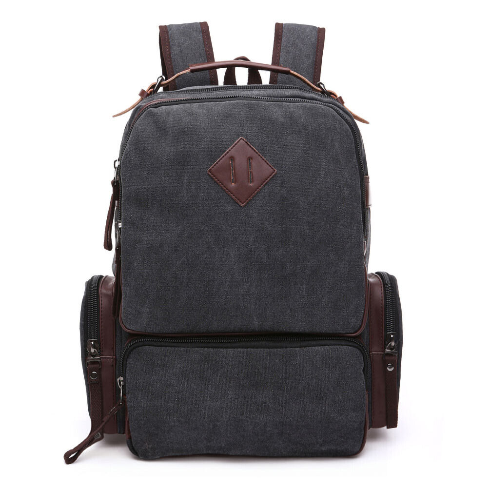 ODIXO Premium Herren Canvas Rucksack Laptop Notebook Backpack Arbeit Freizeit Schwarz 50027