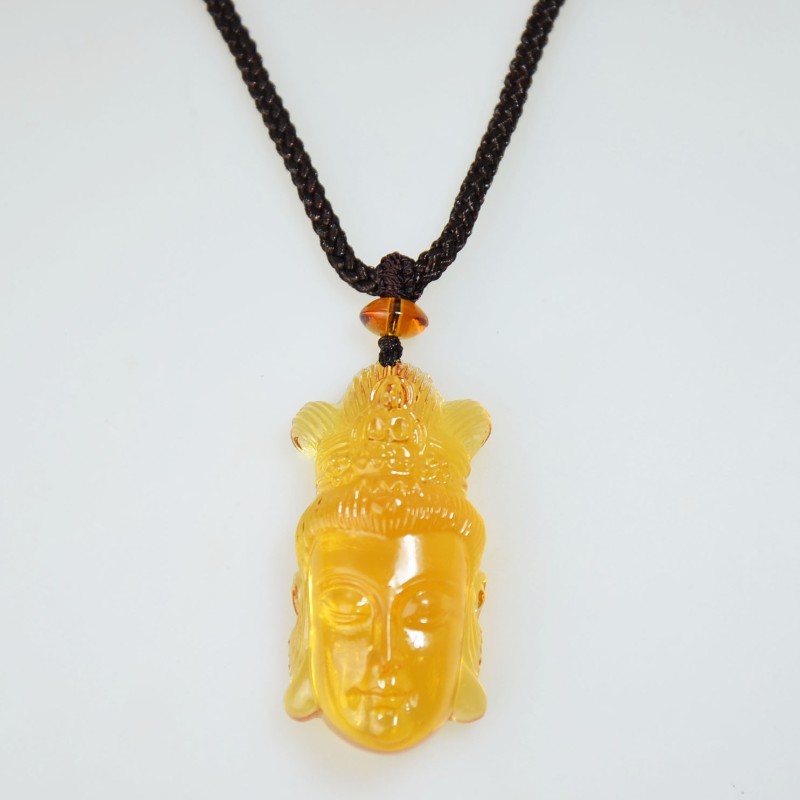 Schnur-Halskette mit Glas Anhänger: Goldfarbener Buddha