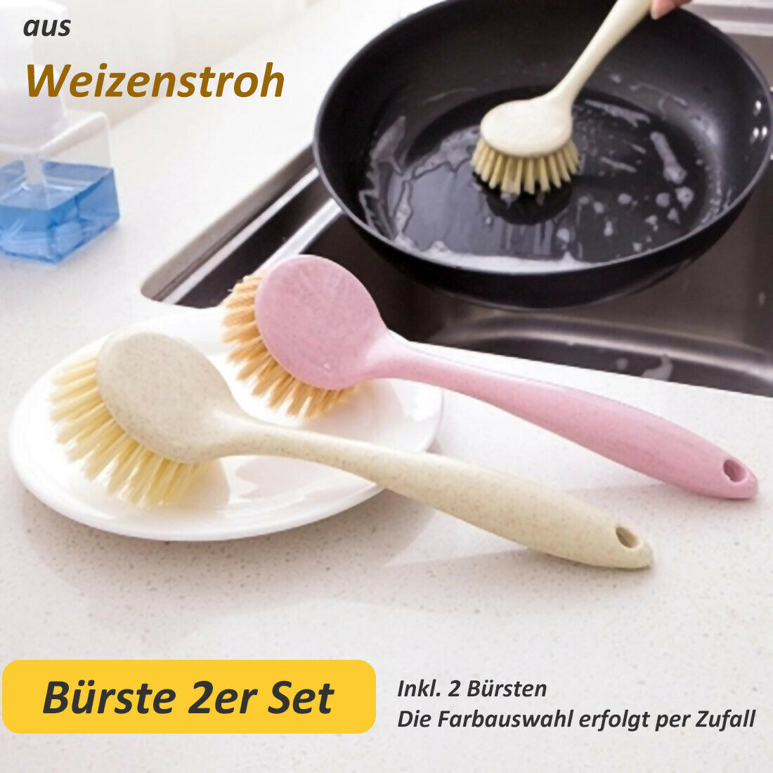 2er Set Reinigungsbürste Haushalts Bürste aus Weizenstroh Kunststoff Reinigung 2er Set Reinigungsbürste Haushalts Bürste aus Weizenstroh Kunststoff Reinigung