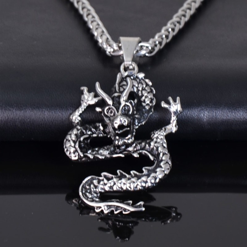 Edelstahl Halskette mit 3D Anhänger Chinesischer Drache Großversion Edelstahl Halskette mit 3D Anhänger Chinesischer Drache Großversion