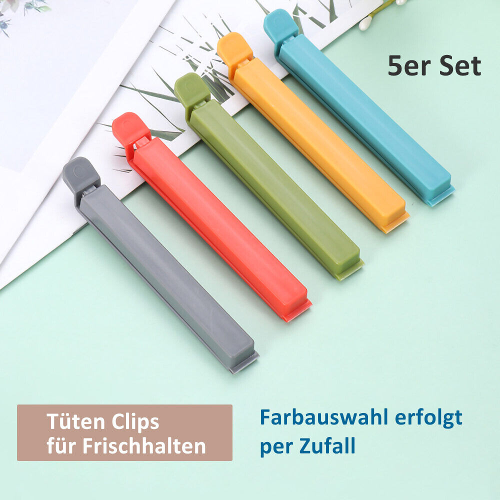 5er Set Tüten Beutel Verschluss Klammer Farbe Clips frisch halten Aroma schützen