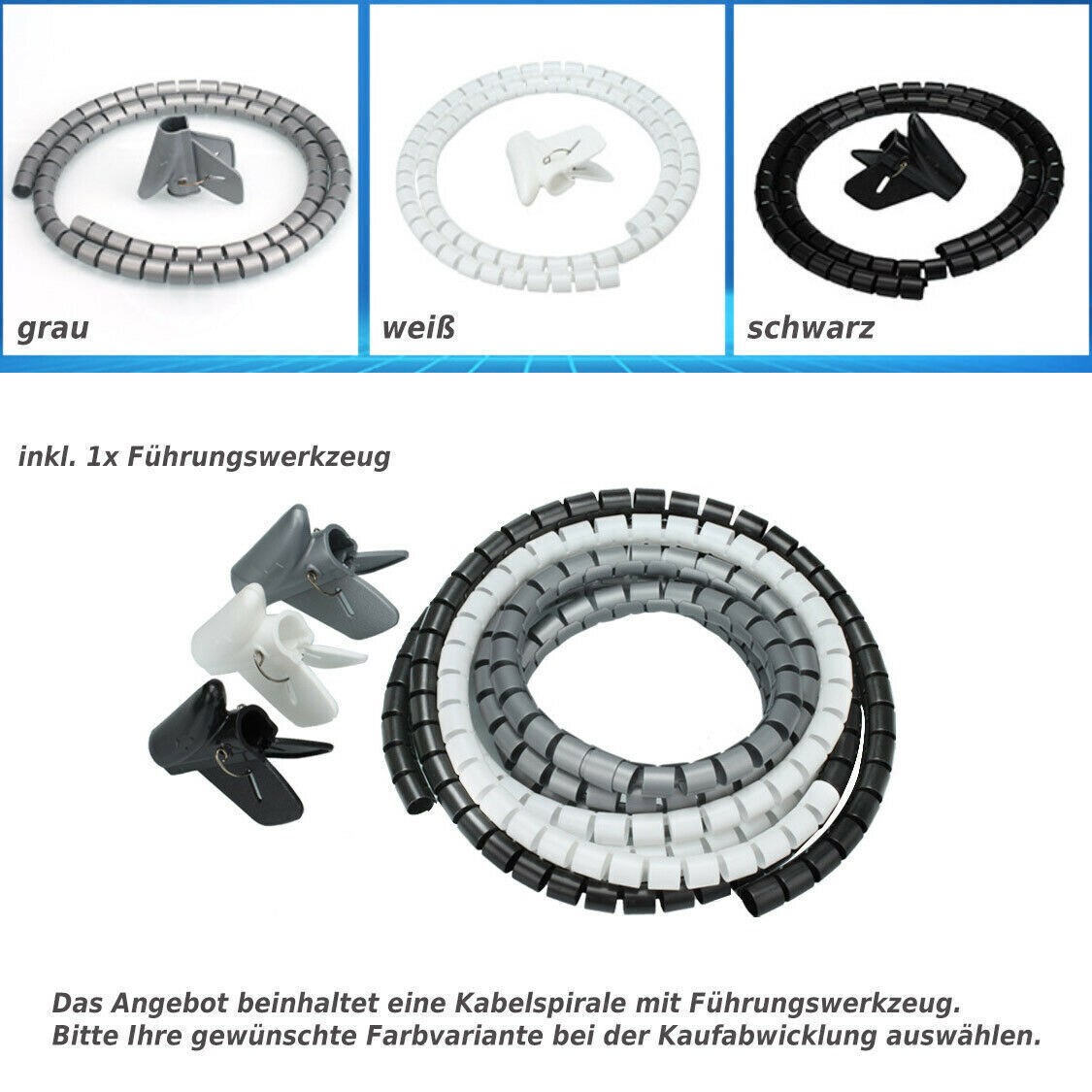 5 Meter (Dm. 22 mm) Flexible Kabelführung Kabel Schlauch Spirale Spiralschlauch Weiß