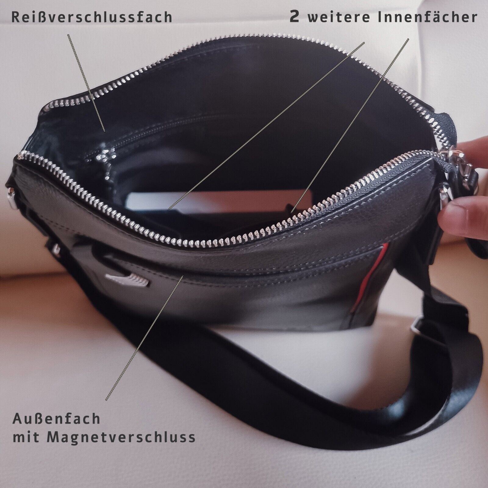 ODIXO Echtleder Herren Umhängetasche Schulter Tasche Messenger Bag Schwarz Leder 50030