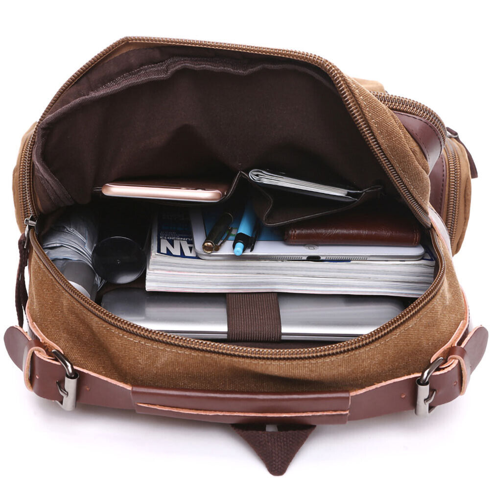 ODIXO Premium Herren Canvas Rucksack Laptop Notebook Backpack Arbeit Freizeit Braun 50024