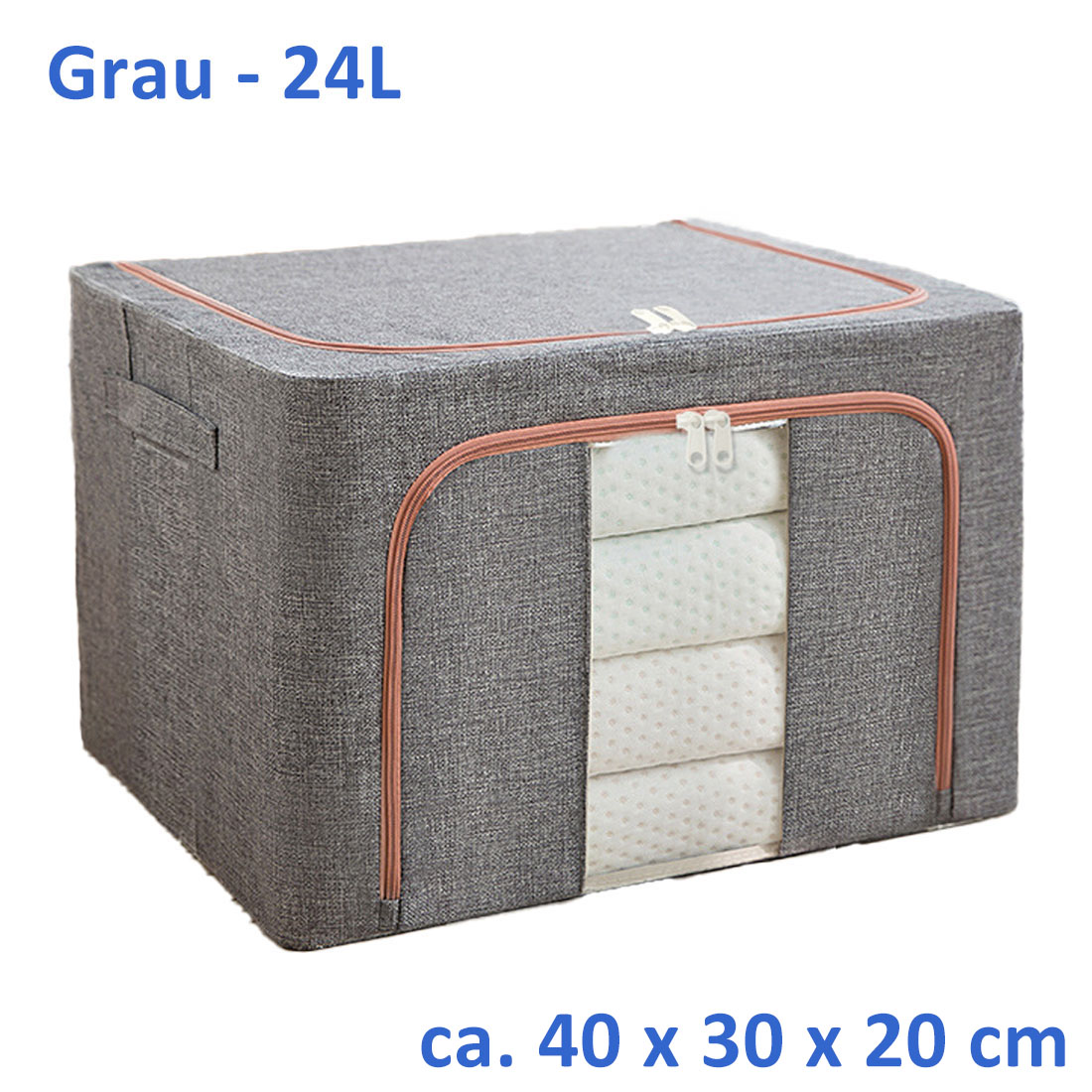 Faltbare Textilien Aufbewahrungsbox mit Griffen und Metallrahmen 24L Grau