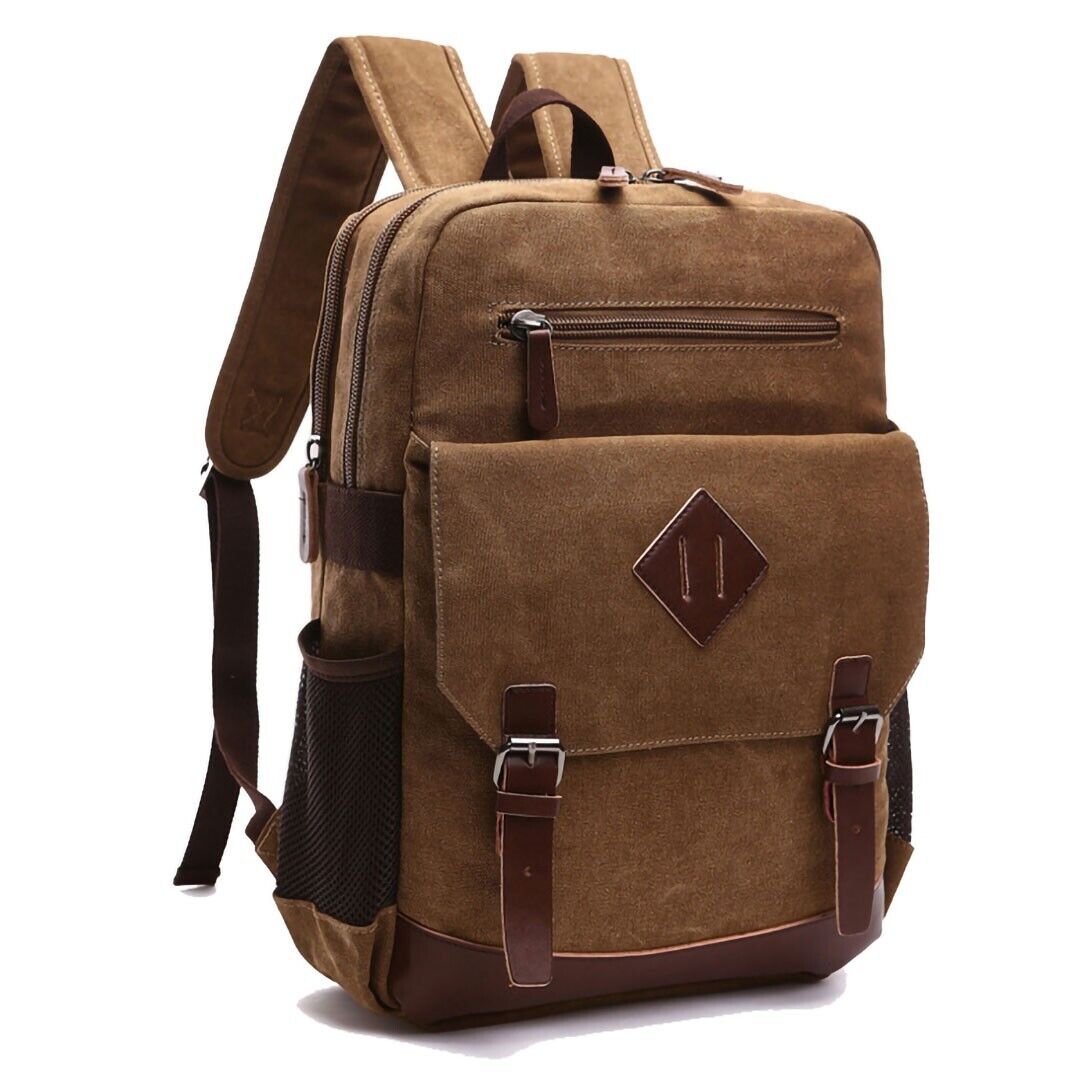 ODIXO Herren Canvas Rucksack Laptop Notebook Backpack 2 Hauptfächer Braun 50039