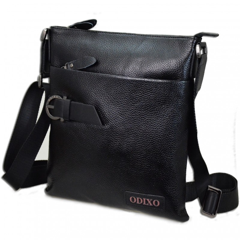 ODIXO Herren Umhängetasche Messenger Bag Schwarz Echtleder B2937-1