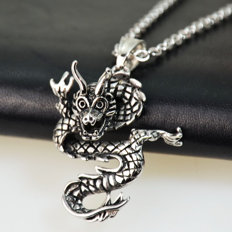 Edelstahl Halskette mit 3D Anhänger Chinesischer Drache Edelstahl Halskette mit 3D Anhänger Chinesischer Drache