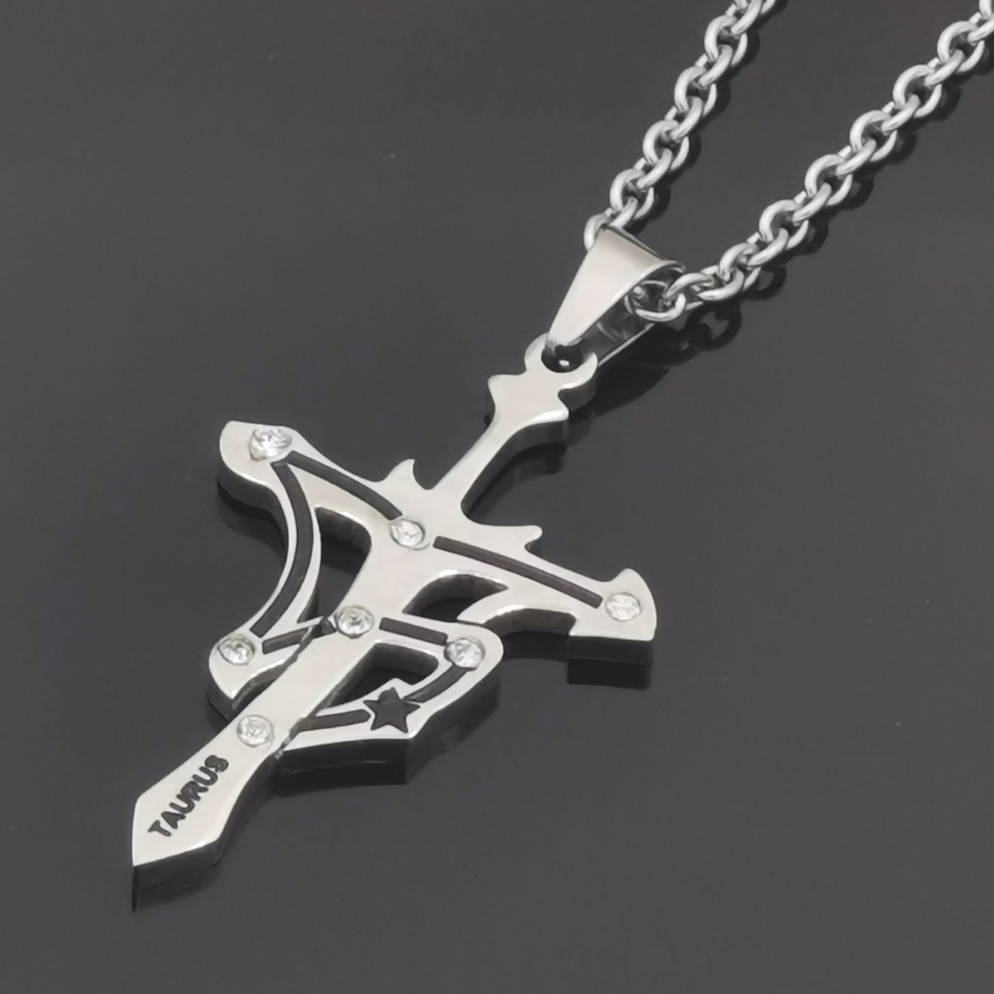 Design Edelstahl Halskette (50 cm, 3 mm) mit Sternzeichen Anhänger Stier Taurus