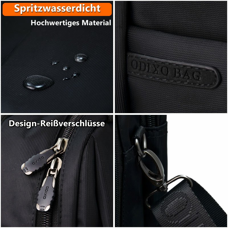 ODIXO Herren Umhängetasche Messenger Bag Aktentasche Schwarz BM2103-1