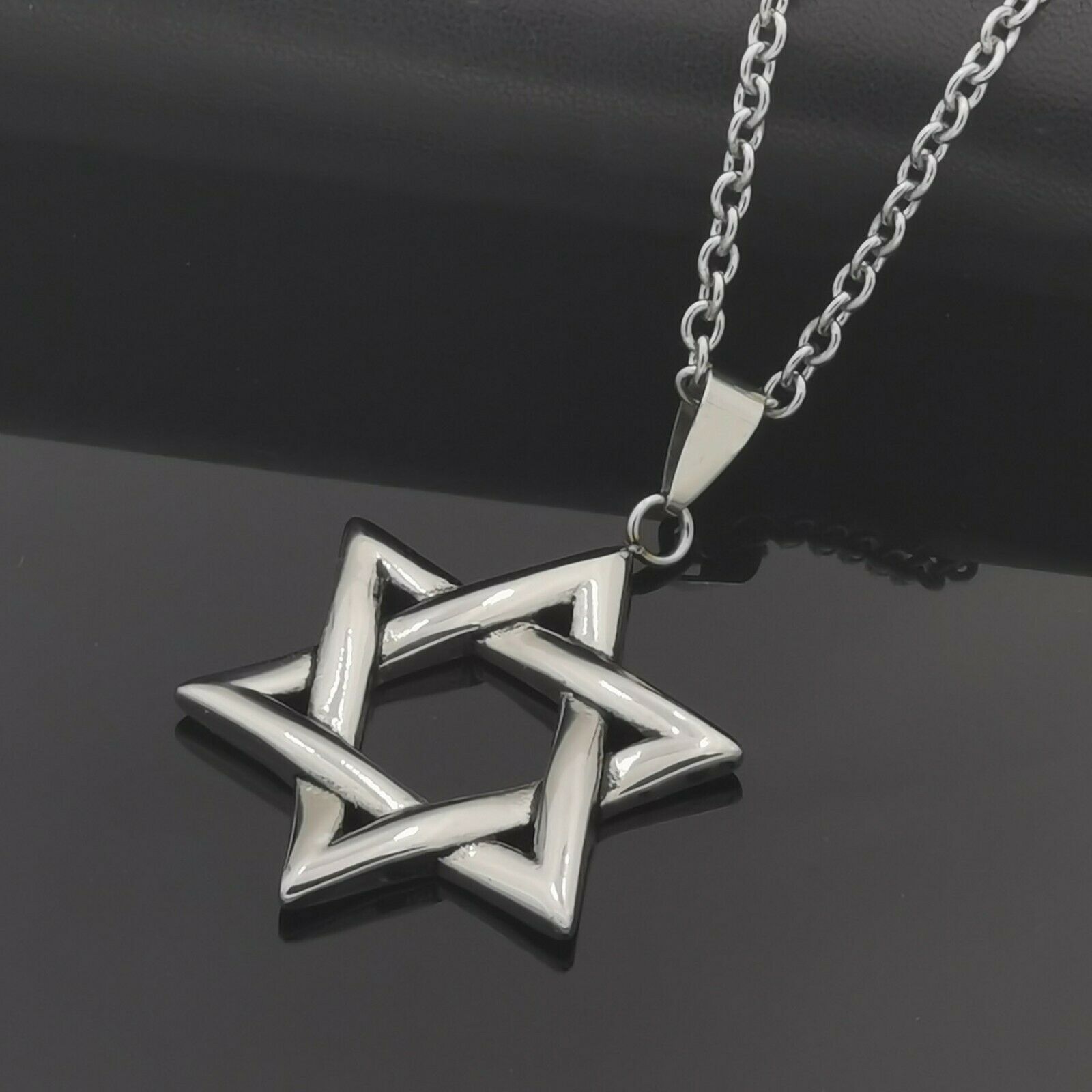 Edelstahl Halskette (50 cm , 3 mm) mit Anhänger Hexagramm Sechsstern Stern