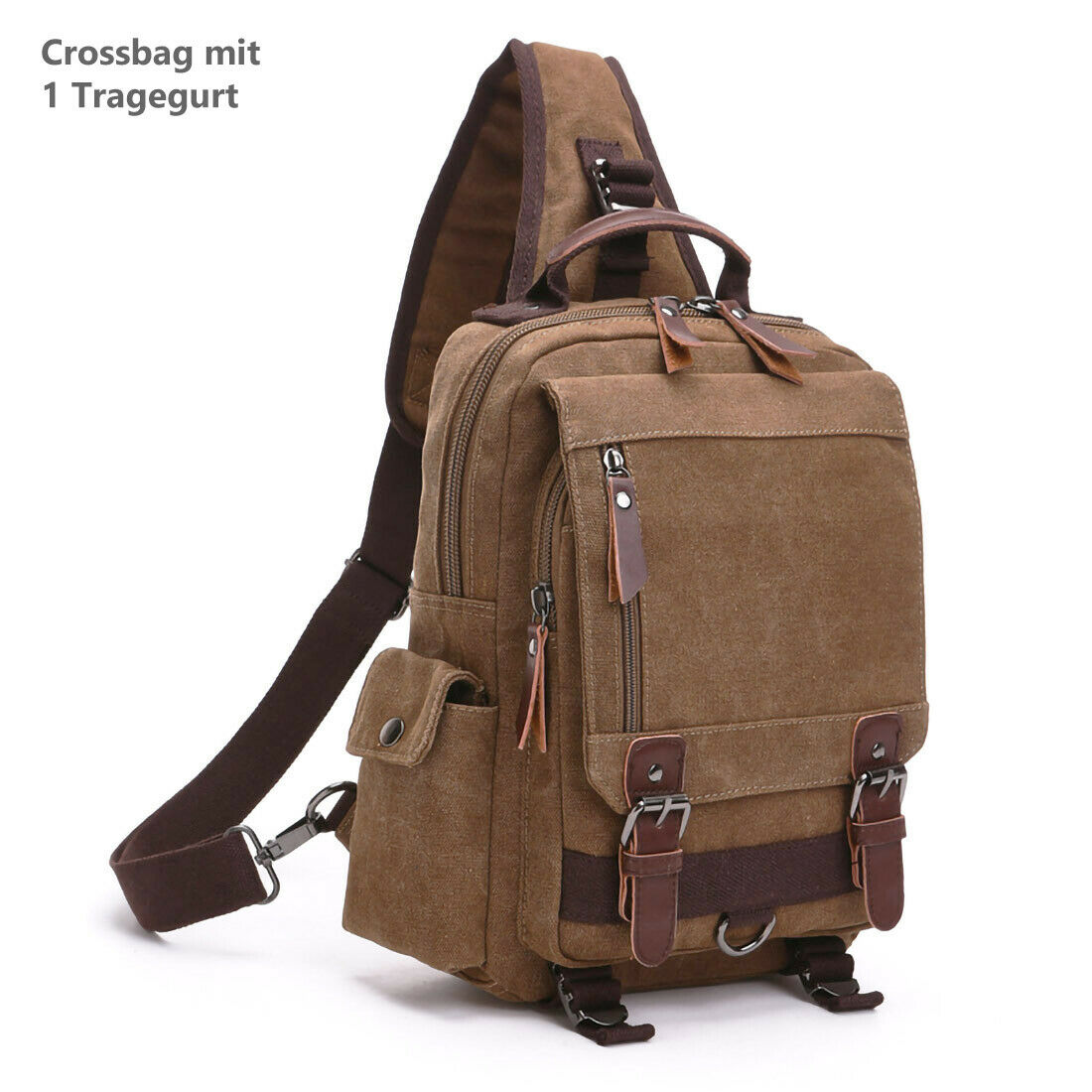 ODIXO Herren Canvas Tasche Crossbag Brusttasche Crossbody Slinbag Braun B3105-2