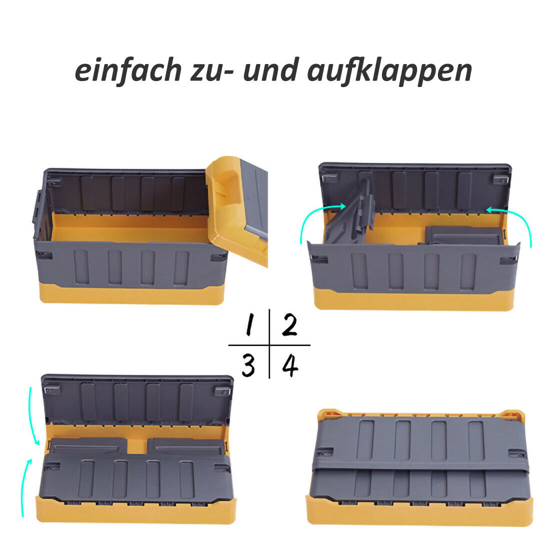 Premium faltbare Aufbewahrungsbox mit Deckel Faltbox Box Klapp Kiste KFZ Reise Gelb Standard mit flachem Deckel
