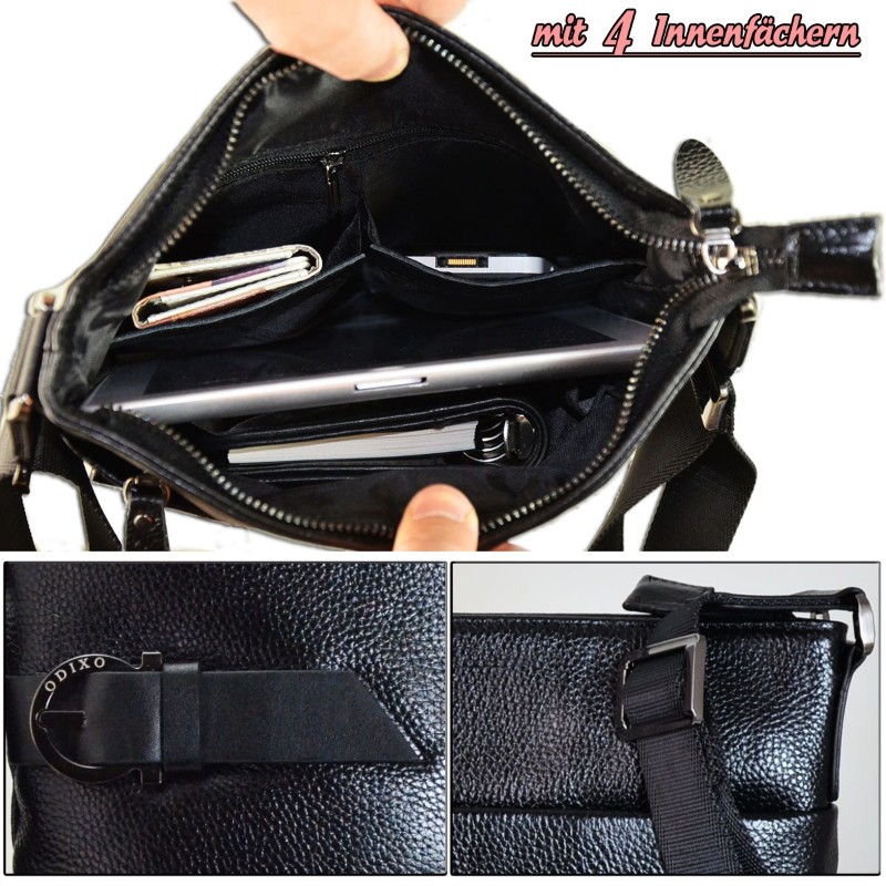 ODIXO Herren Umhängetasche Messenger Bag Schwarz Echtleder B2937-1