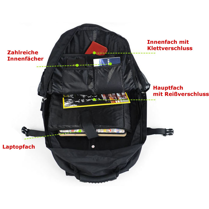 Yeso Outmaster Herren Outdoor Rucksack mit Notebookfach 14 Zoll Y2237 Schwarz