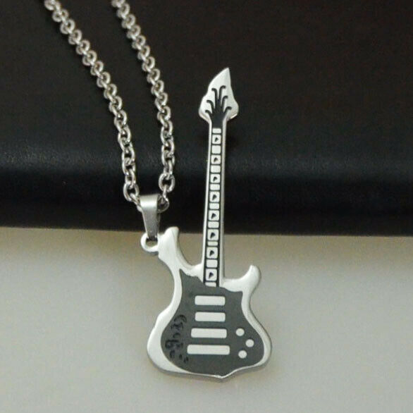 Edelstahl Halskette 50 cm Kette mit Anhänger Gitarre in Farbe Schwarz Edelstahl Halskette 50 cm Kette mit Anhänger Gitarre in Farbe Schwarz