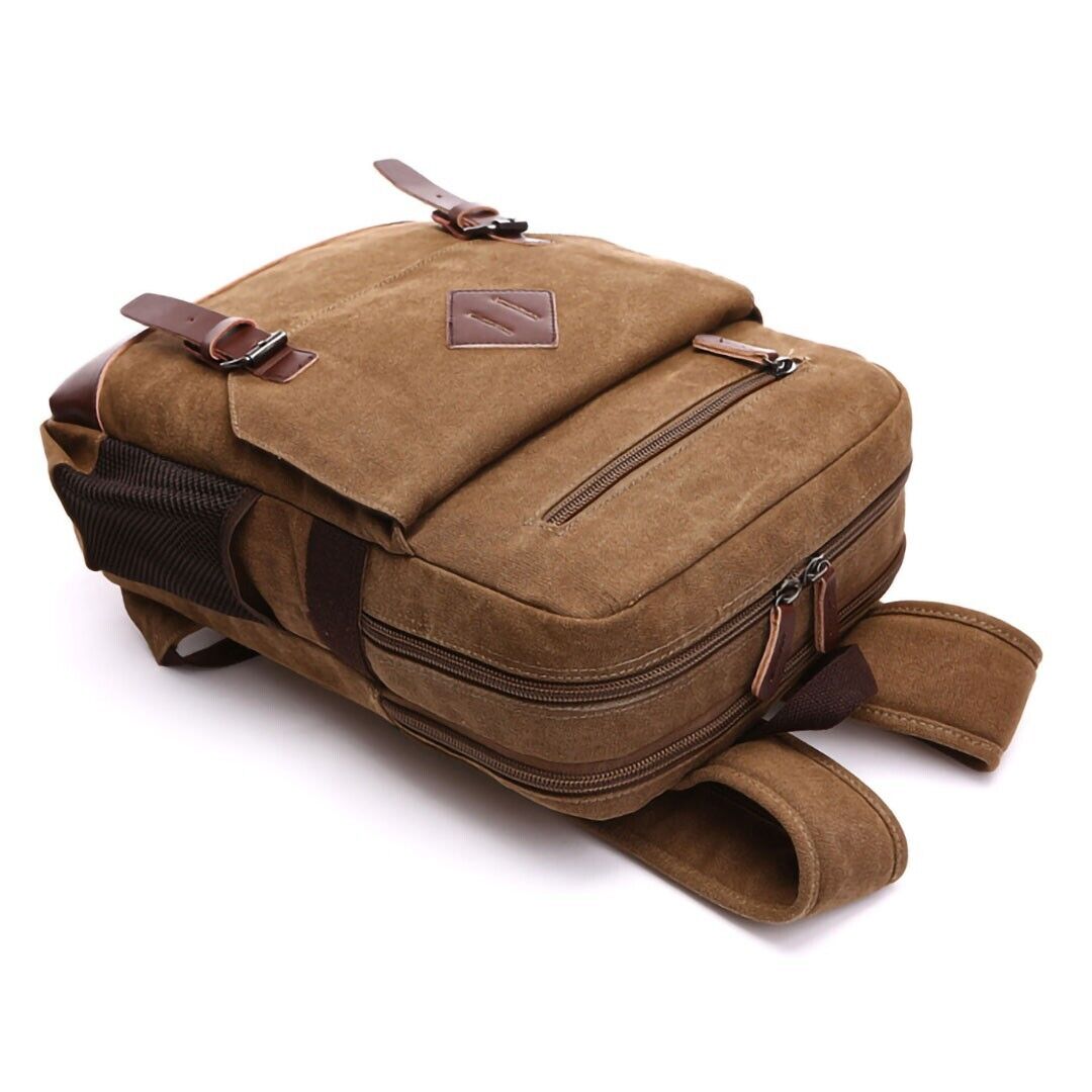 ODIXO Herren Canvas Rucksack Laptop Notebook Backpack 2 Hauptfächer Braun 50039