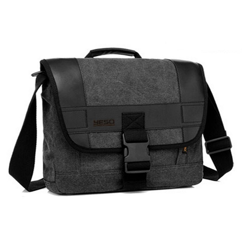 Yeso Outmaster Herren Umhängetasche Canvas Messenger Bag mit Echtleder Applikationen