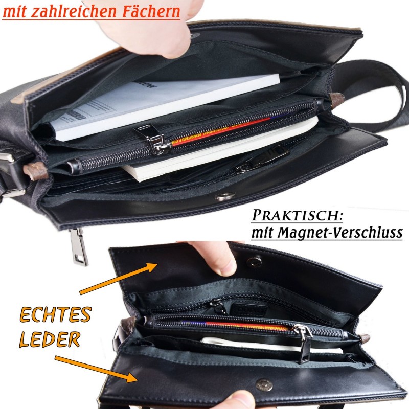 ODIXO Umhängetasche Messenger Bag Schwarz-Braun B2287-1 Deluxe Edition ODIXO Umhängetasche Messenger Bag Schwarz-Braun B2287-1 Deluxe Edition