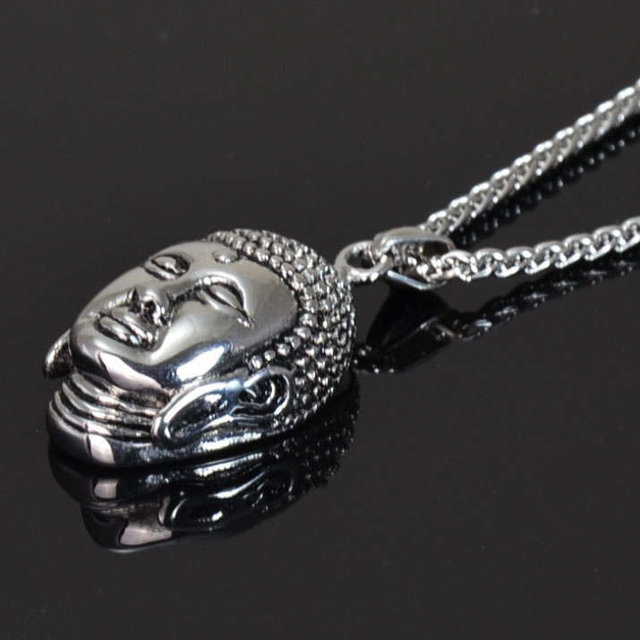 14200456554658 Edelstahl Halskette (55cm, 3mm) mit 3D Anhänger Buddha Buddhakopf
