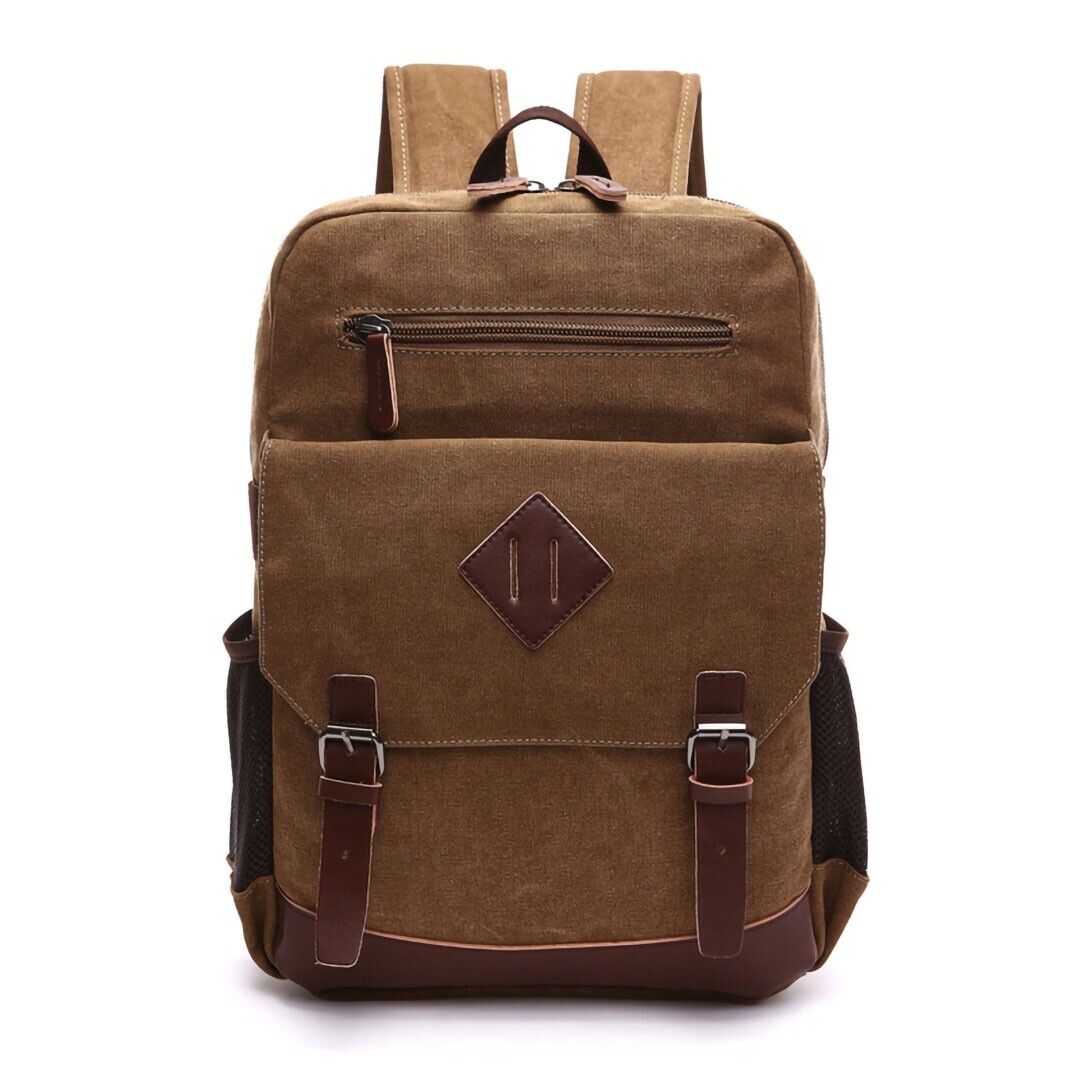 ODIXO Herren Canvas Rucksack Laptop Notebook Backpack 2 Hauptfächer Braun 50039