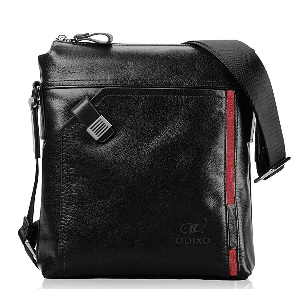 ODIXO Echtleder Herren Umhängetasche Schulter Tasche Messenger Bag Schwarz Leder 50030