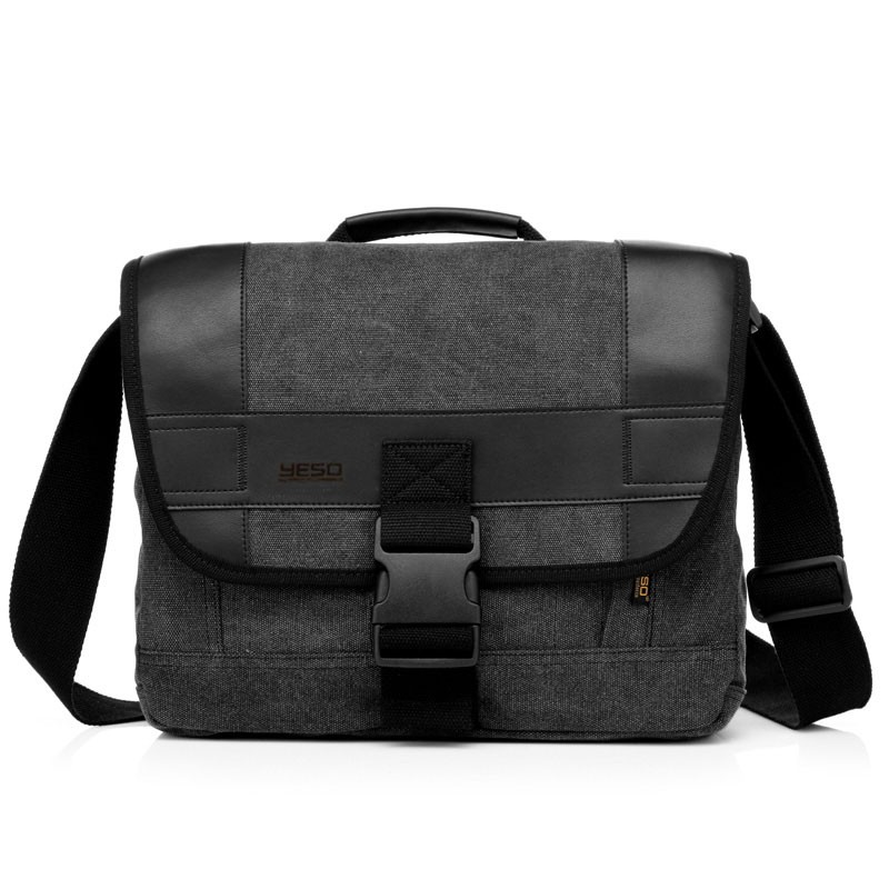 Yeso Outmaster Herren Umhängetasche Canvas Messenger Bag mit Echtleder Applikationen