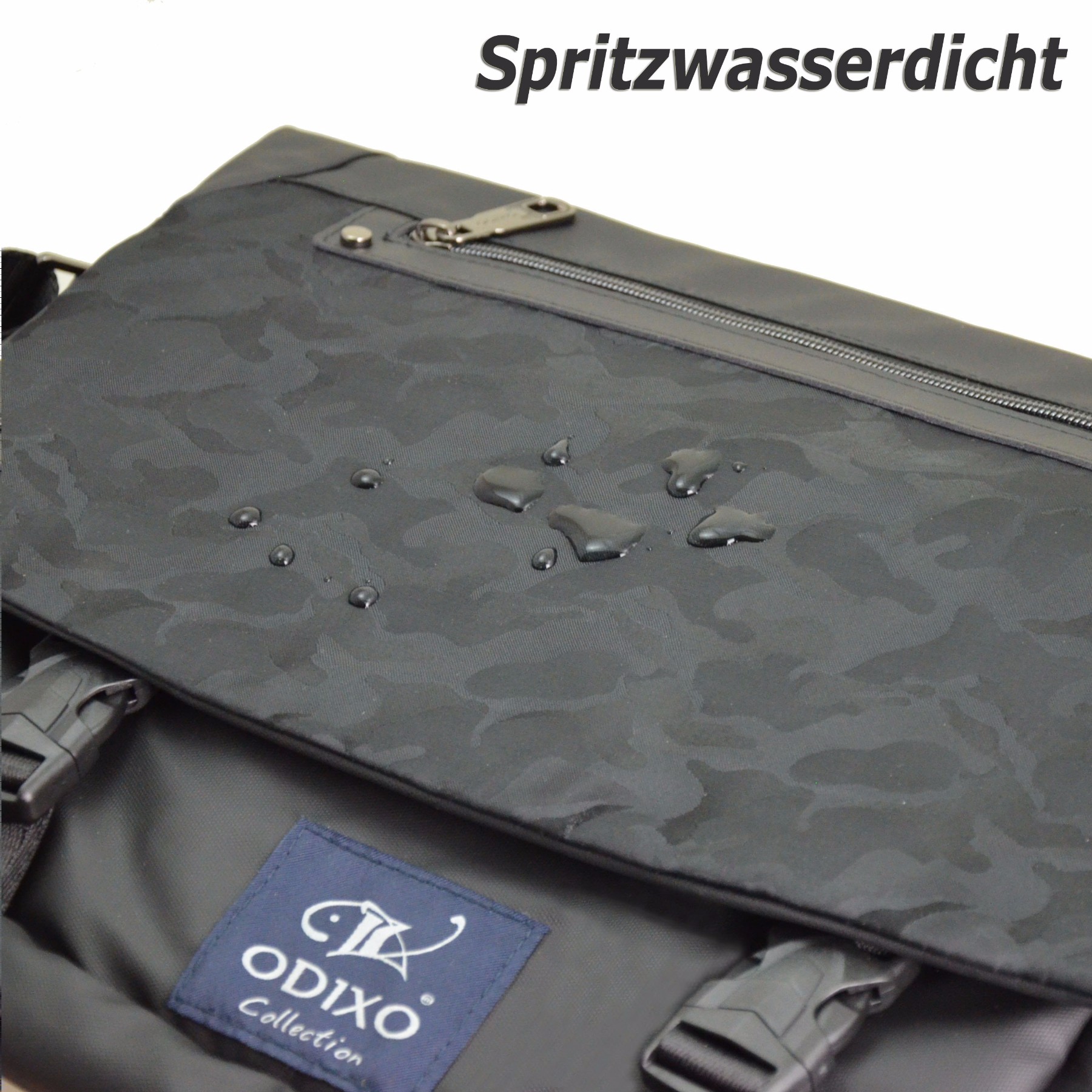 ODIXO Herren Umhängetasche Camouflage Messenger Bag B2266-1 mit Laptopfach Schwarz