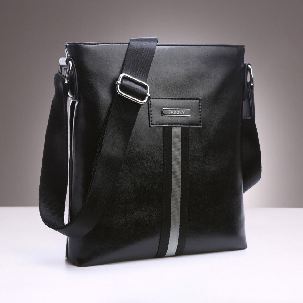 Herren Umhängetasche Schulter Tasche Messenger Bag im Leder Look Schwarz Herren Umhängetasche Schulter Tasche Messenger Bag im Leder Look Schwarz