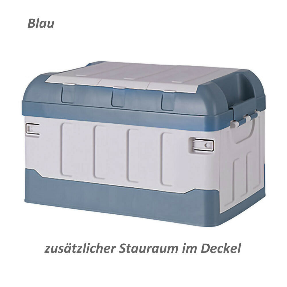 Premium faltbare Aufbewahrungsbox mit Deckel Faltbox Box Klapp Kiste KFZ Reise Blau Groß mit hohem Deckel