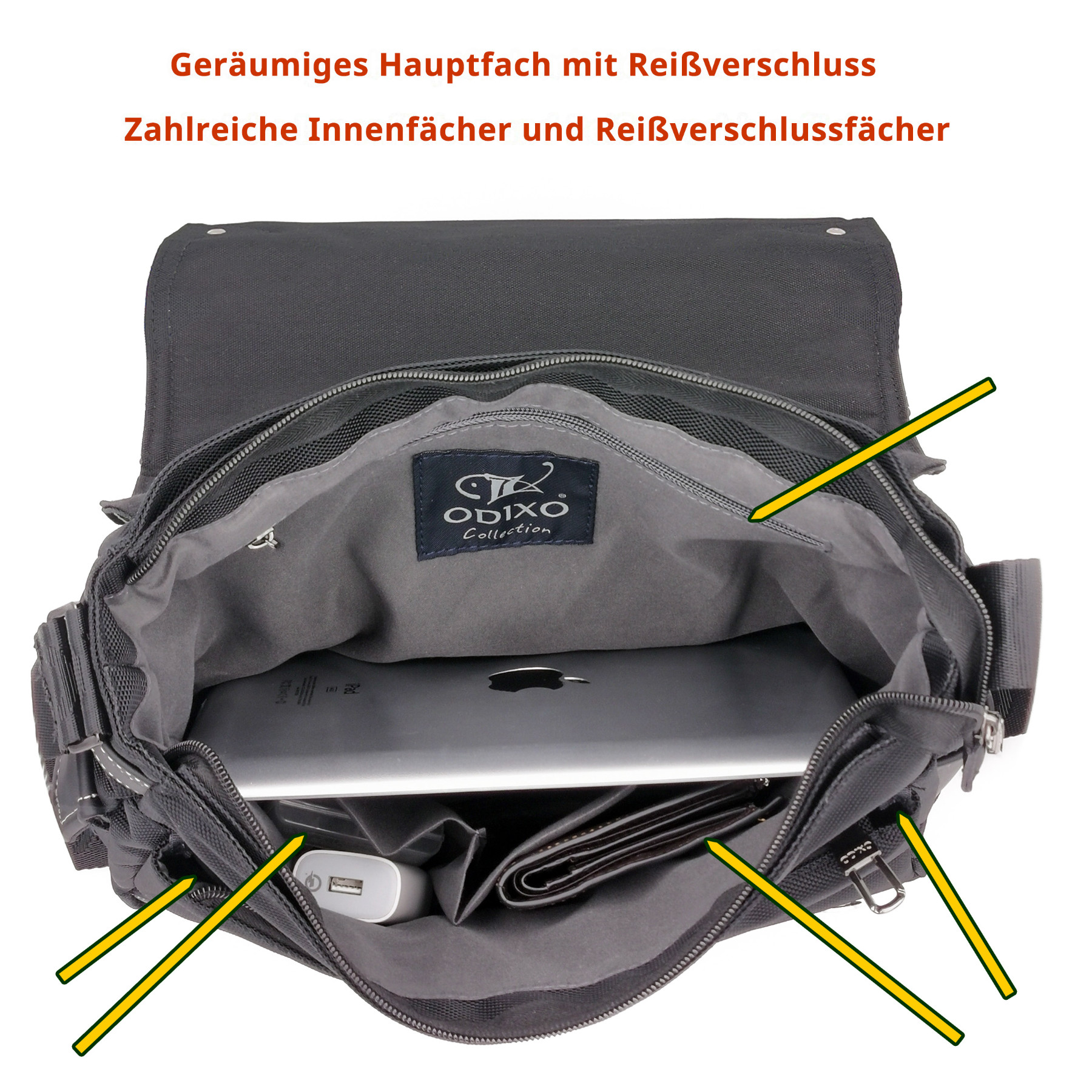 ODIXO Herren Umhängetasche Messenger Bag Schwarz B2502-1