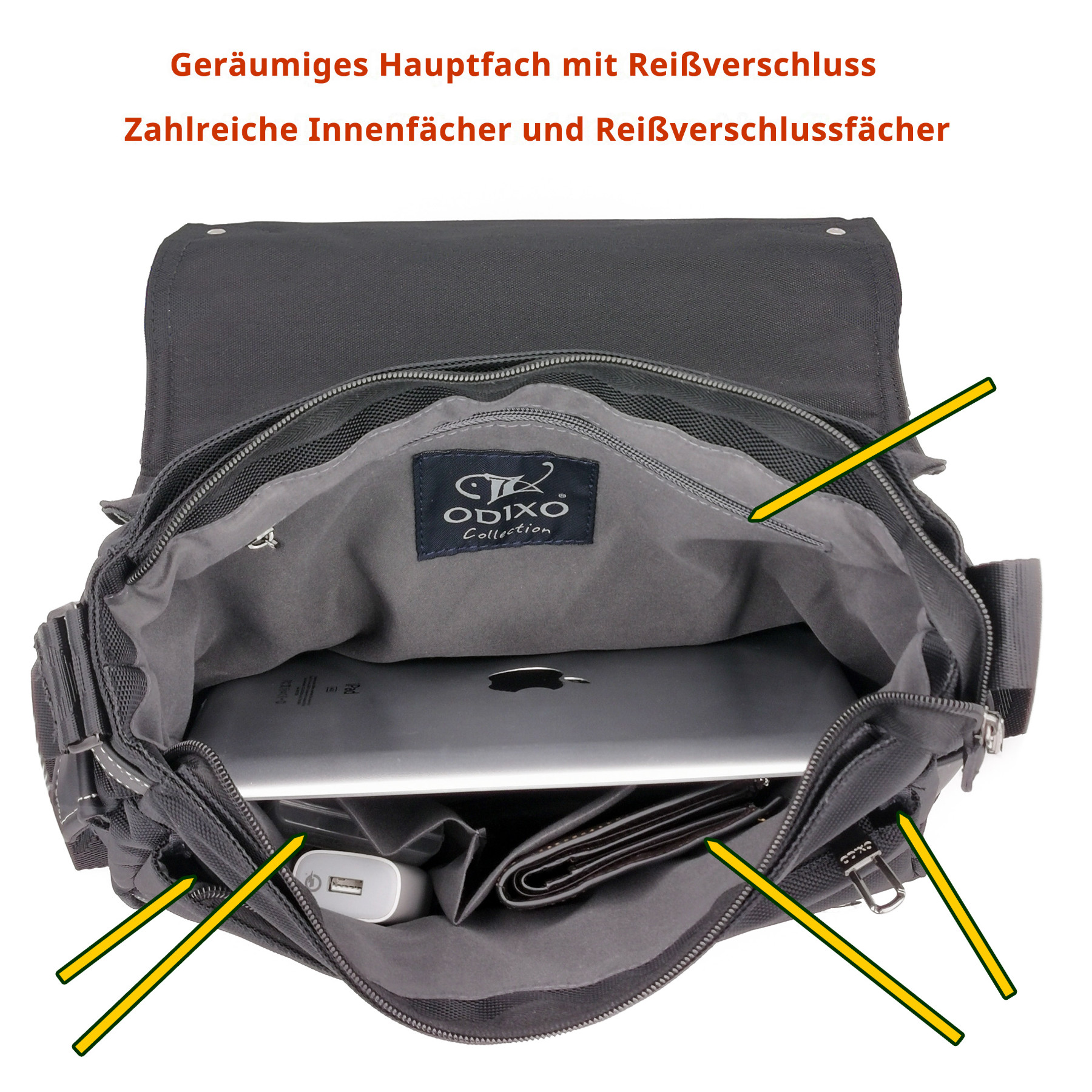 ODIXO Herren Umhängetasche Messenger Bag Schwarz B2502-1 ODIXO Herren Umhängetasche Messenger Bag Schwarz B2502-1