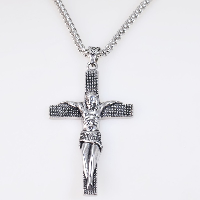Edelstahl Halskette mit XL Anhänger KREUZ MIT JESUS Edelstahl Halskette mit XL Anhänger KREUZ MIT JESUS